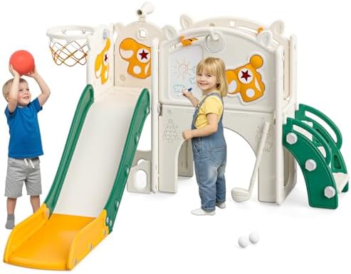 10-in-1 Toddler Slide, Elk Theme, Green
