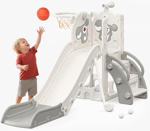 6-in-1 Toddler Slide, Beige & Gray