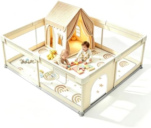 Baby Playpen with Play Tent, 69x59in Beige